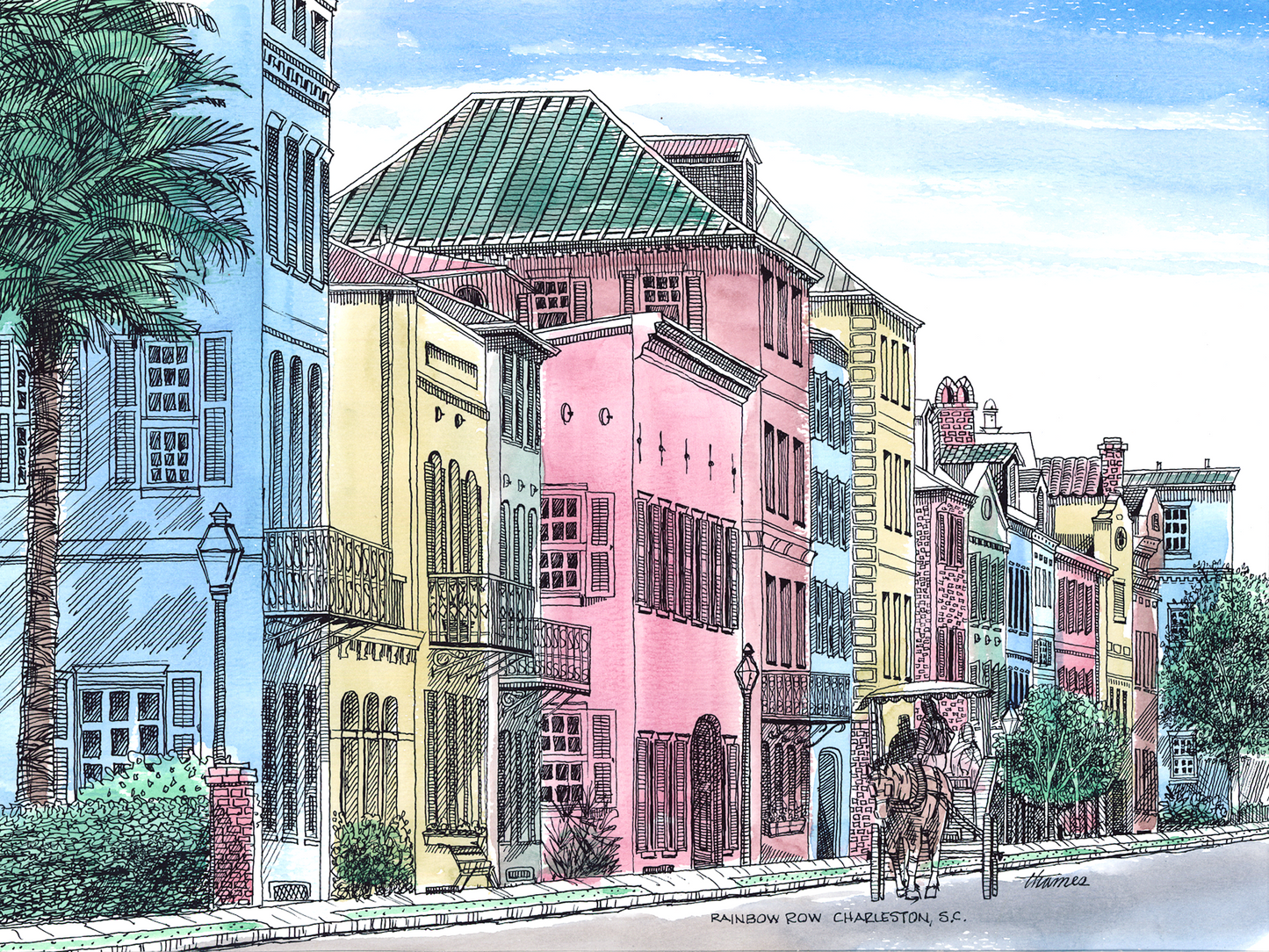 Rainbow Row (Pen & Ink)